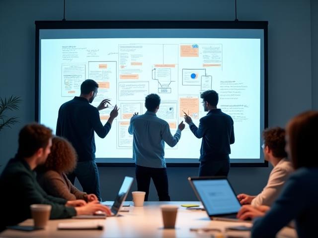 Persone che collaborano su una lavagna digitale per il design UX/UI